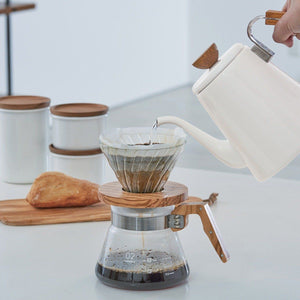 
                  
                    Load image into Gallery viewer, Hario V60 Glass Dripper 02 – Olive Wood | Good Coffee Project
                  
                