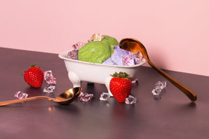 
                  
                    Load image into Gallery viewer, Umeshiso The Little Dipper Cupping Spoons in Rosé with icecream.
                  
                